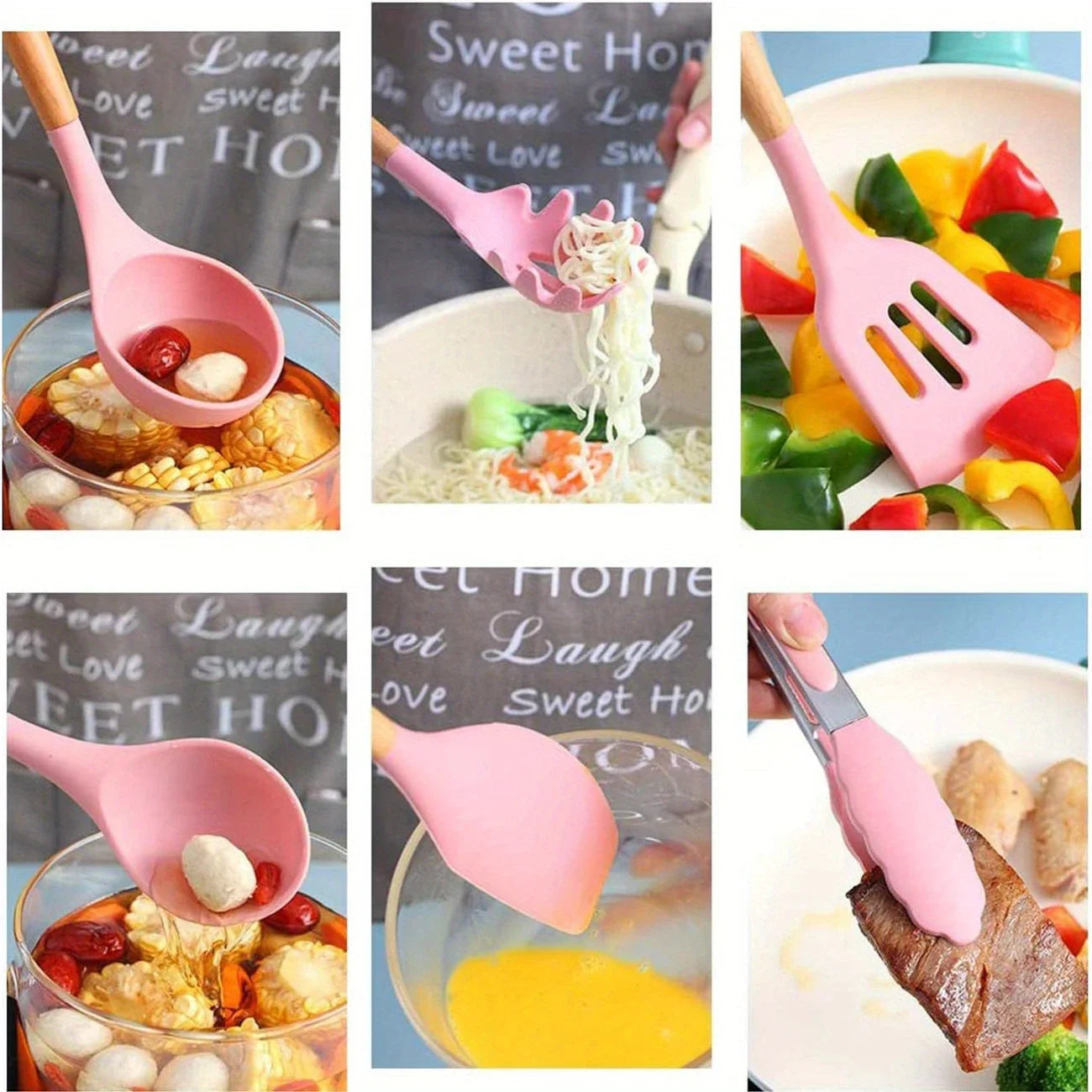 TAQWA™ Premium 12-Piece Silicone Kitchen Utensil Set – Heat-Resistant, Non-Stick Safe with Wooden Handles
