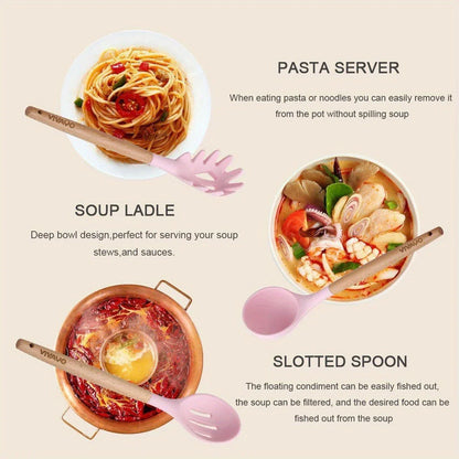 TAQWA™ Premium 12-Piece Silicone Kitchen Utensil Set – Heat-Resistant, Non-Stick Safe with Wooden Handles