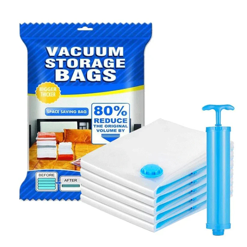 TAQWA™ 5pcs Vacuum Storage Bag Set with Hand Pump - Space Saving Compression Bags