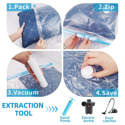 TAQWA™ 5pcs Vacuum Storage Bag Set with Hand Pump - Space Saving Compression Bags